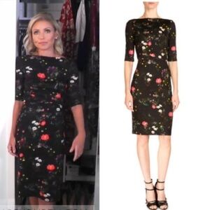 ERDEM Women Black Floral Print Midi Ponte Sheath Dress Size 8